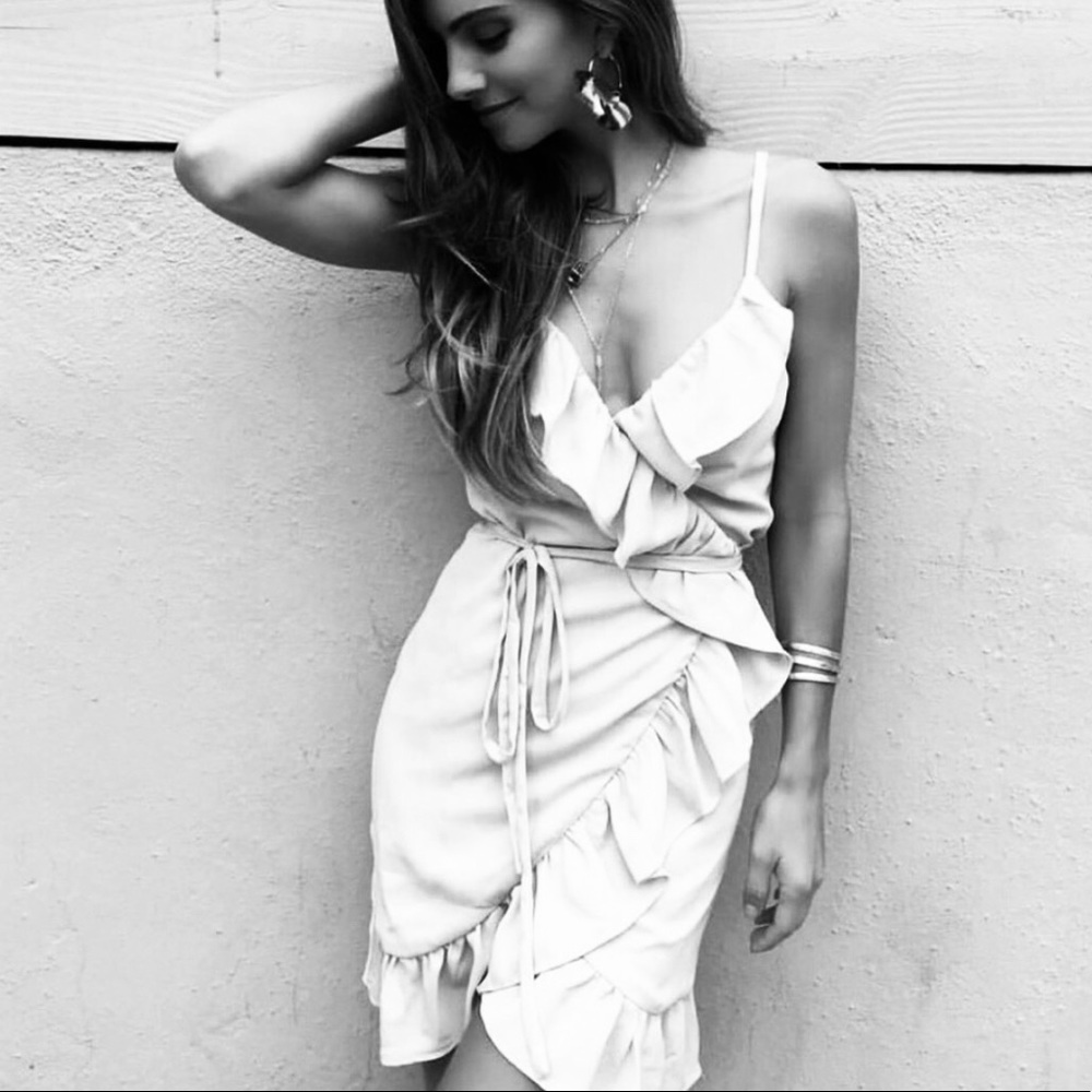 Ruffled Wrap White Summer Dress